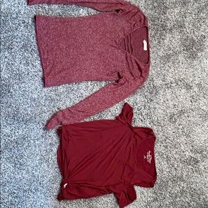 HOLLISTER 2 maroon shirts long sleeve&short sleeve